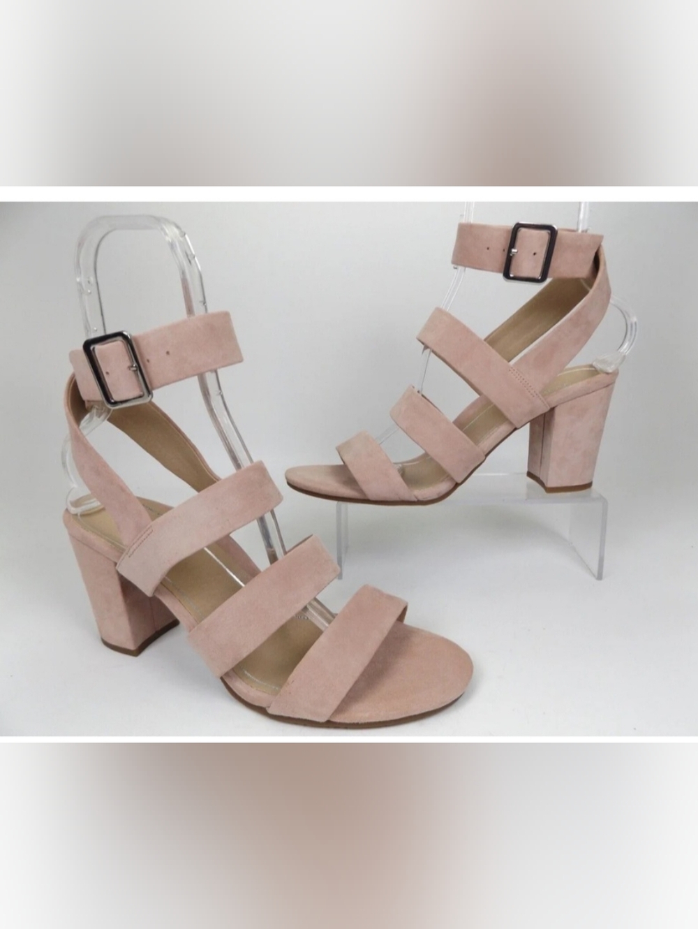 Vionic Perk Blaire Strappy Block Heel Suede Leather Sandal Blush Pink Sz 6 NEW